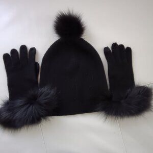 Sofia Cashmere Hat and Gloves Set with Fox Fur